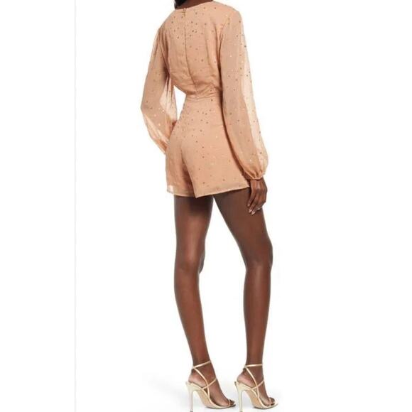 Lulus Whimsical Dreams Star Print Long Sleeve Romper in Blush Size S - Picture 1 of 6